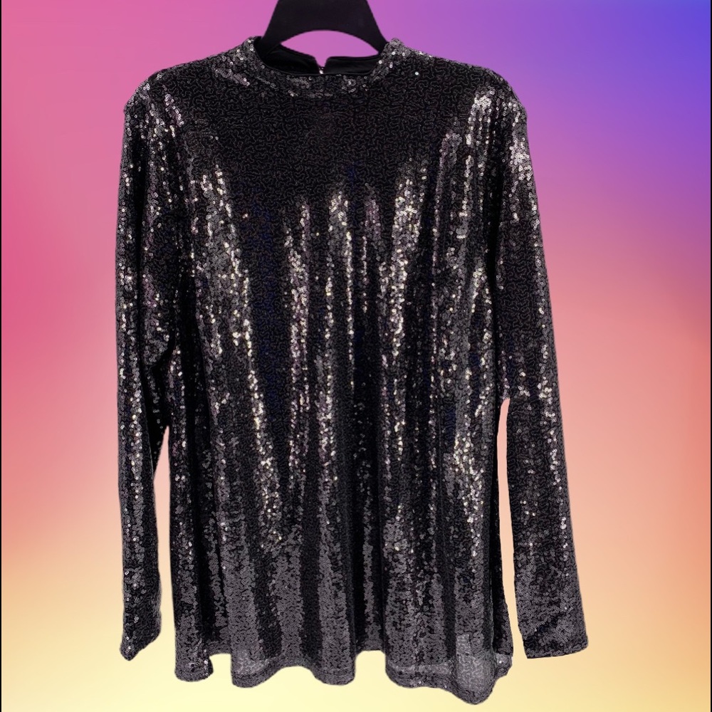 LANE BRYANT SEQUENCE PEWTER PARTY BLOUSE 18W